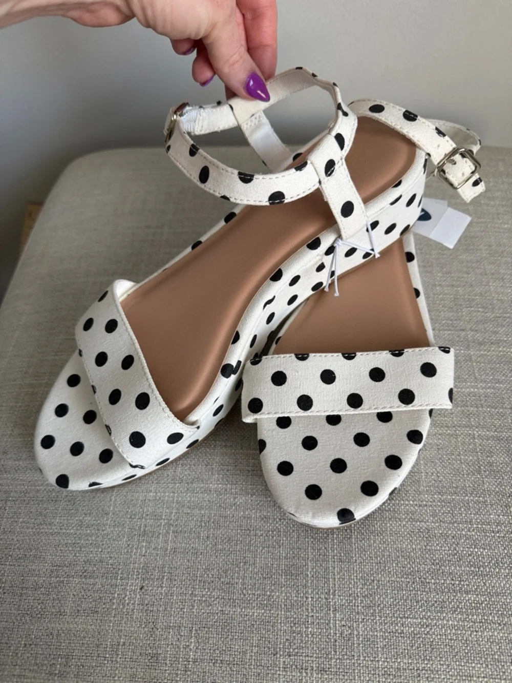 Old Navy White and Black Polka Dot Ankle Strap Sandals - Picture 1 of 5